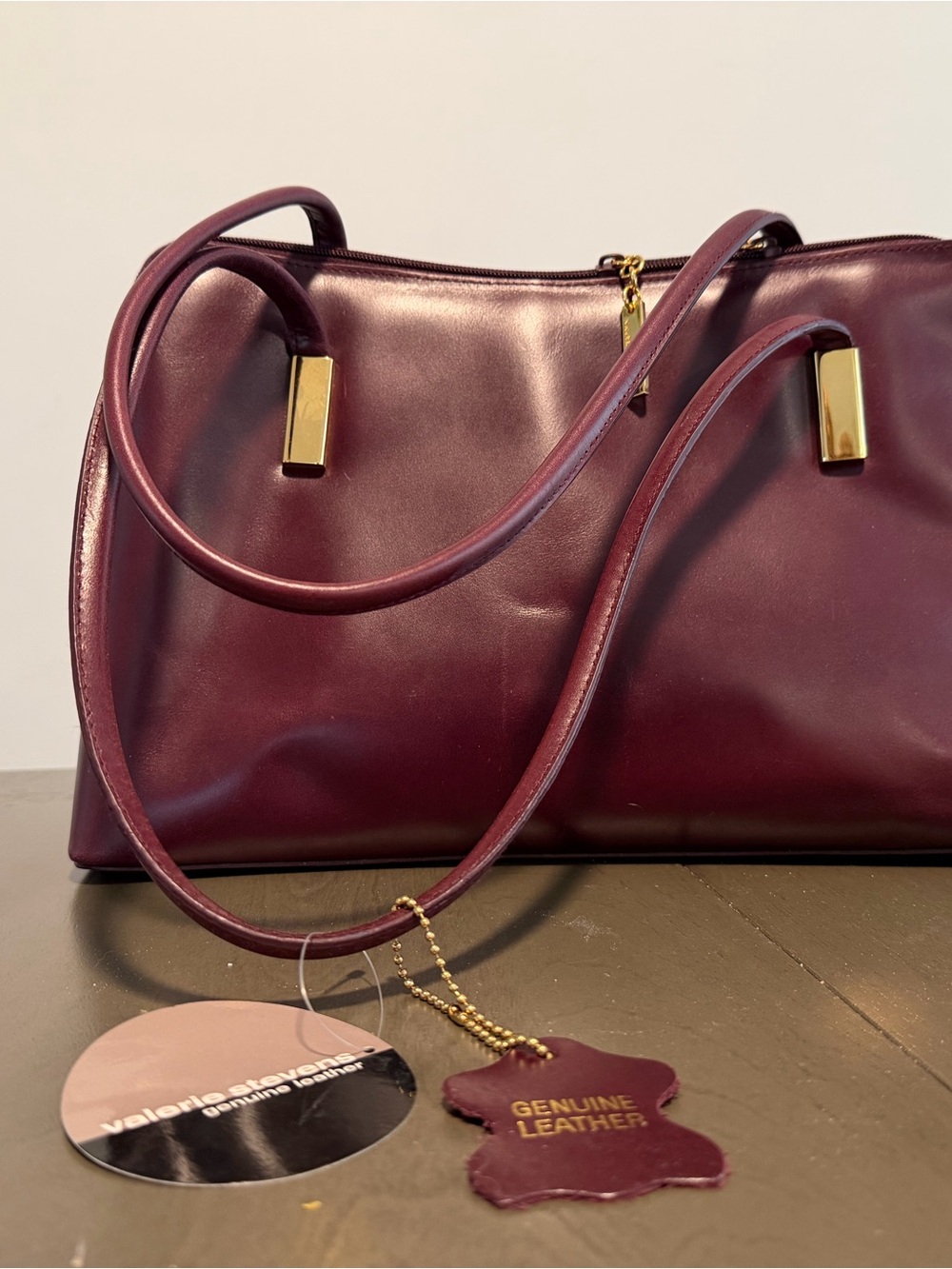 Valerie Stevens Plum Leather Shoulder Bag with Gold Accents